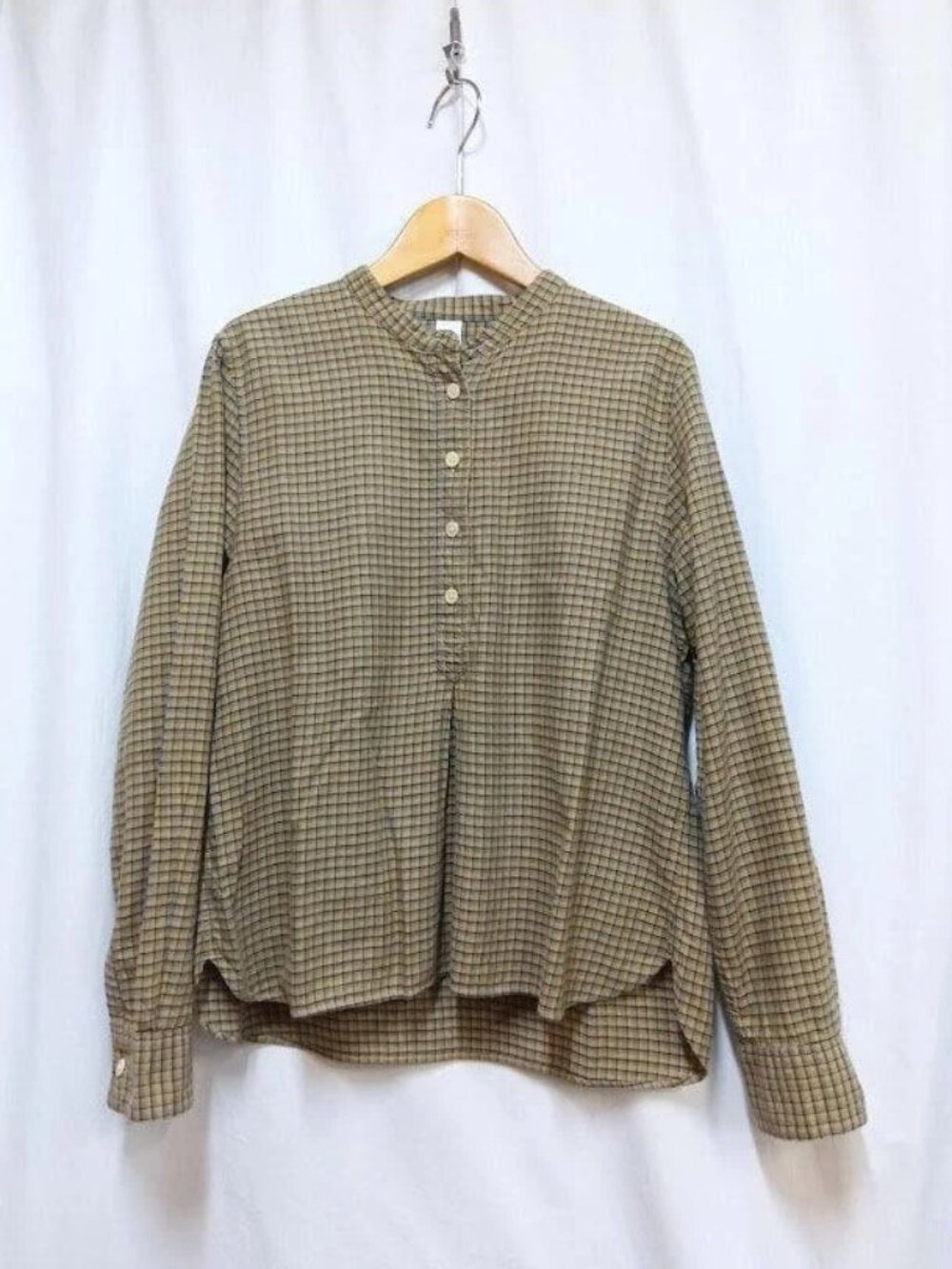 MARGARET HOWELL MHL. Cotton Wool Band Collar Check Pullover Size 2 Made In Japan